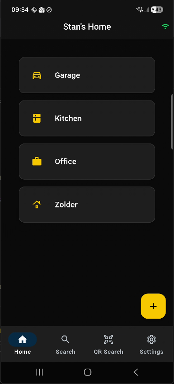SortedSam home screen with rooms Garage, Kitchen, Office, Attic