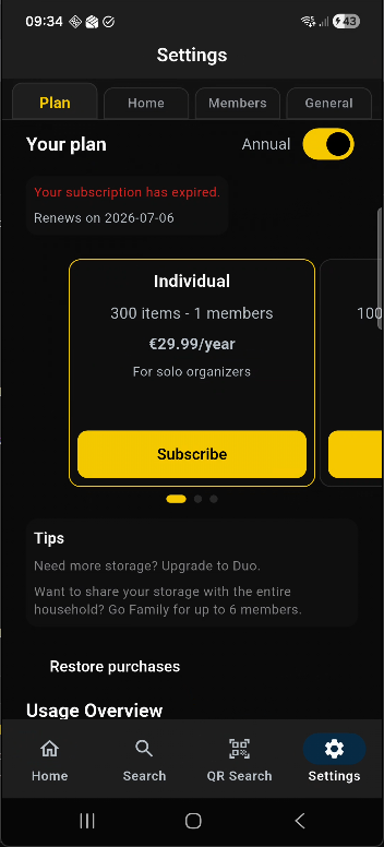 Subscription plan screen